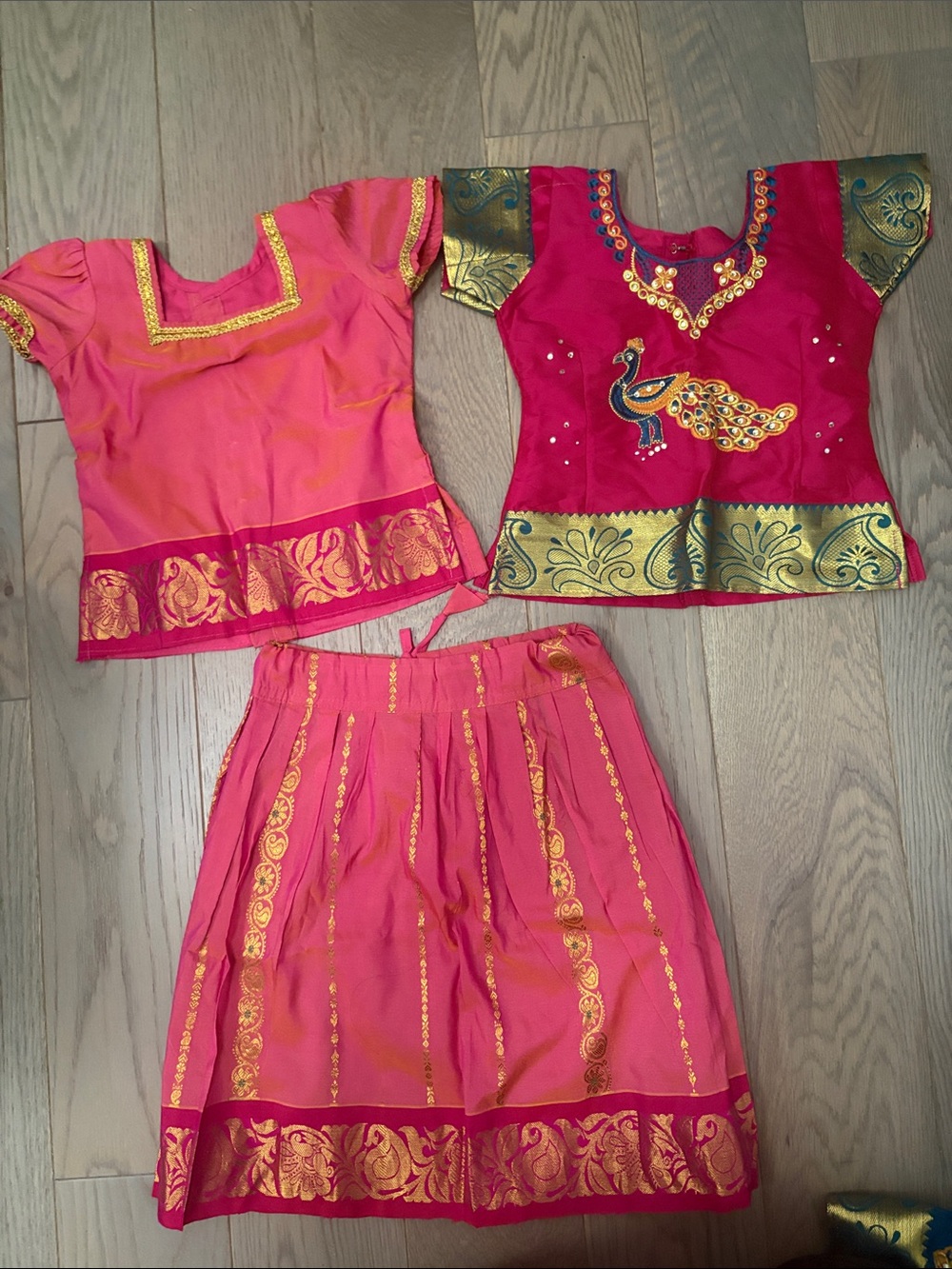 Girls Traditional Pink and Gold indian wedding party outfit